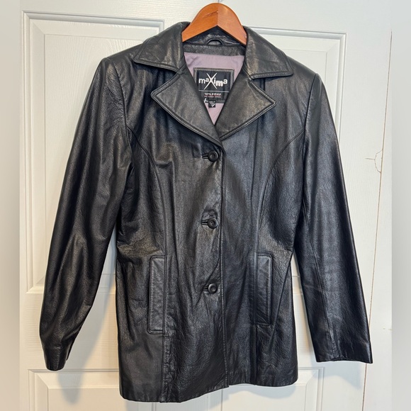 Maxima Jackets & Blazers - Maxima Black Leather Button-Front Jacket